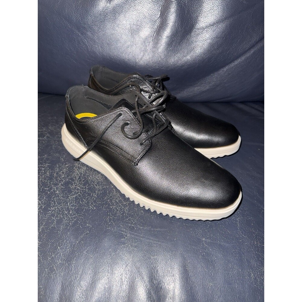 NWOB Cole Haan Shoes Mens 11.5 Grand Plain Toe Oxford Black Leather Ivory C36934